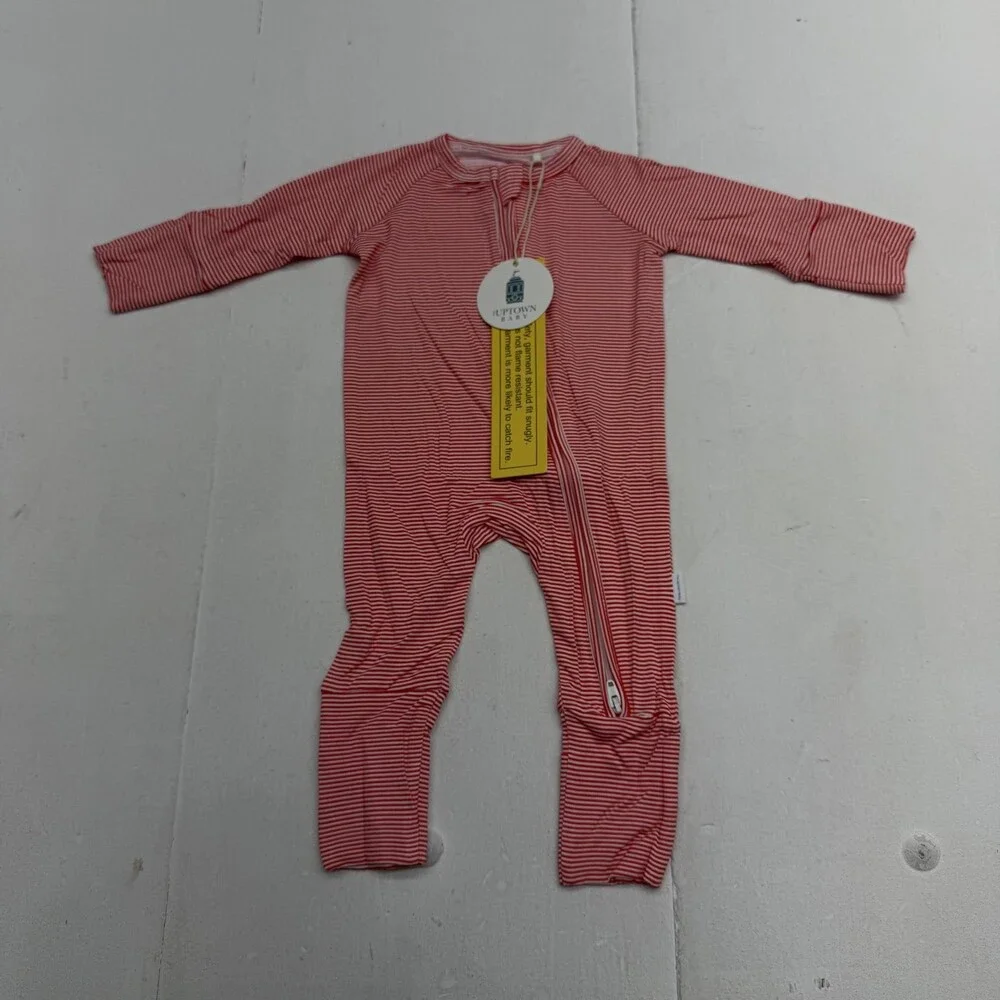 Uptown Baby Sleeper Baby Girls 0-3M Red Stripe Bamboo Zip One Piece Jersey